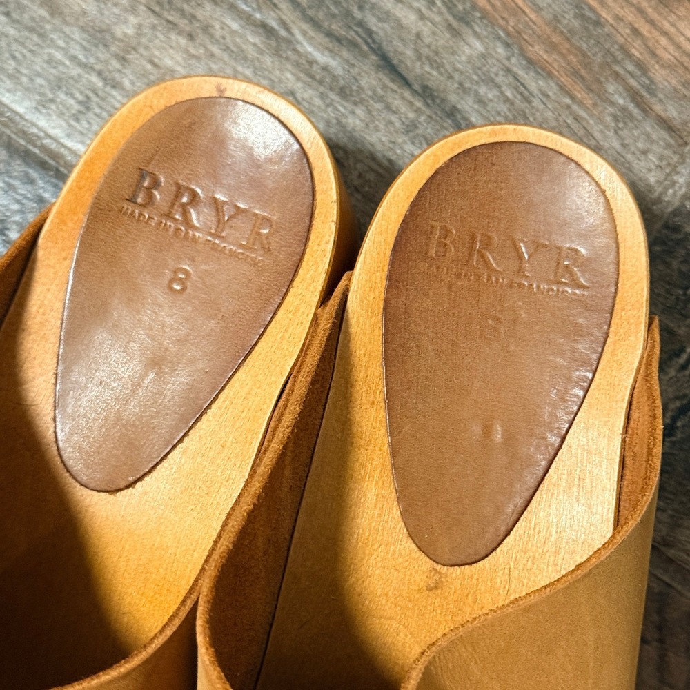 Bryr Women The Bean Leather Platform Wood Clog,Tan Whiskey, 8 - Picture 3 of 9